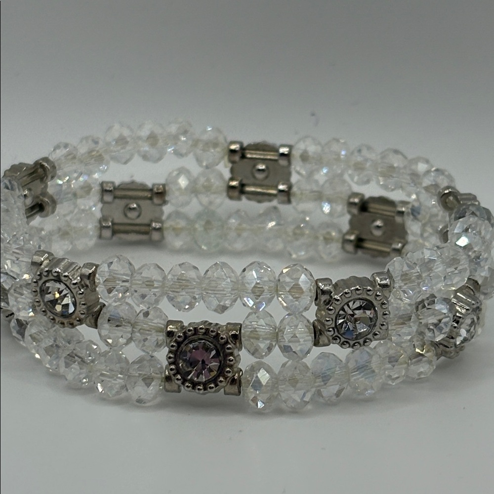 Crystal & Rhinestone 3 Layer stretch Bracelet 6.5” -8”